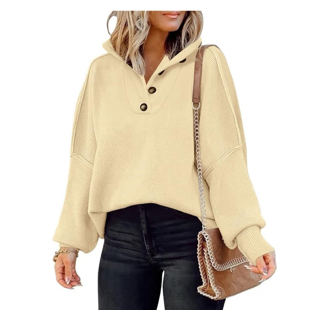 NWT‎ Womens Long Sleeve Button Up Drop Shoulder Sweaters Fall Oversized